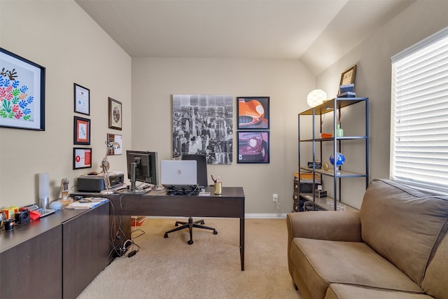 view of carpeted home office