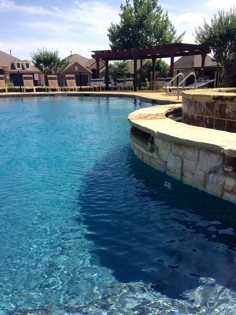 view of swimming pool with a pergola