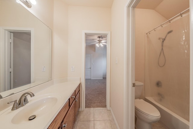 full bathroom with vanity, tile patterned floors, shower / bathtub combination, and toilet