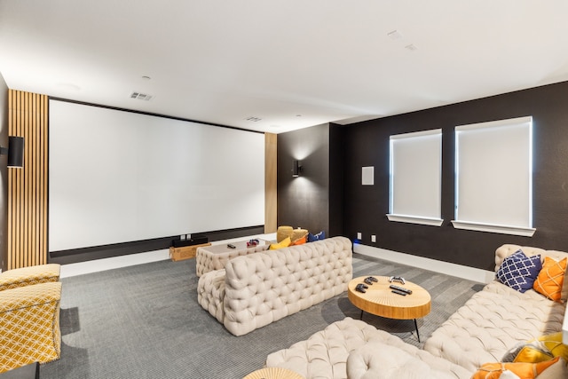 view of carpeted home theater room