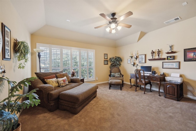 interior space featuring vaulted ceiling and ceiling fan