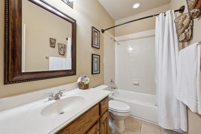 full bathroom with tile patterned flooring, vanity, shower / bath combination with curtain, and toilet