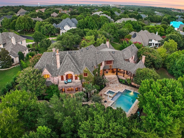 view of aerial view at dusk