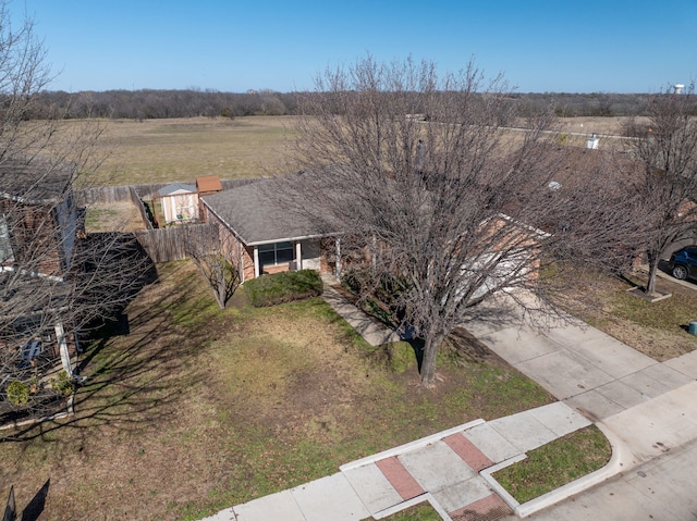 aerial view featuring a rural view