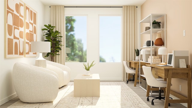 living area with light hardwood / wood-style floors