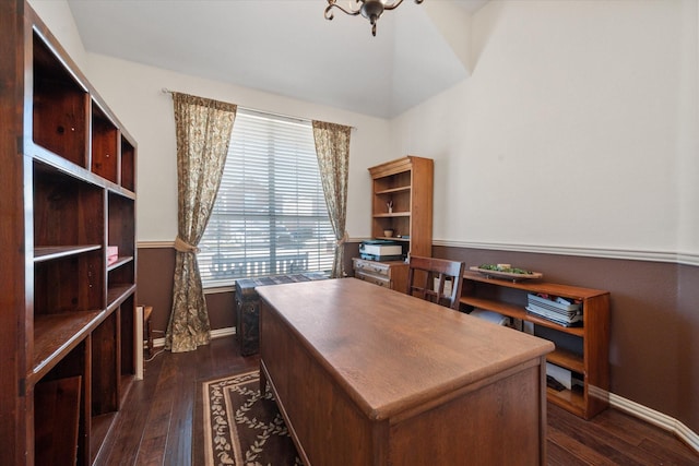 office space featuring dark hardwood / wood-style flooring