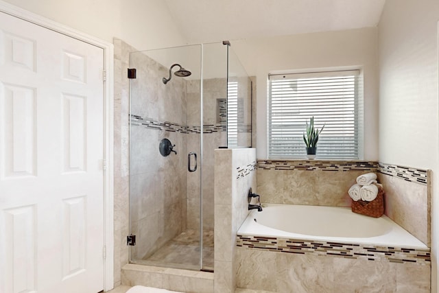 bathroom with plus walk in shower