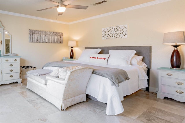 bedroom featuring crown molding and ceiling fan