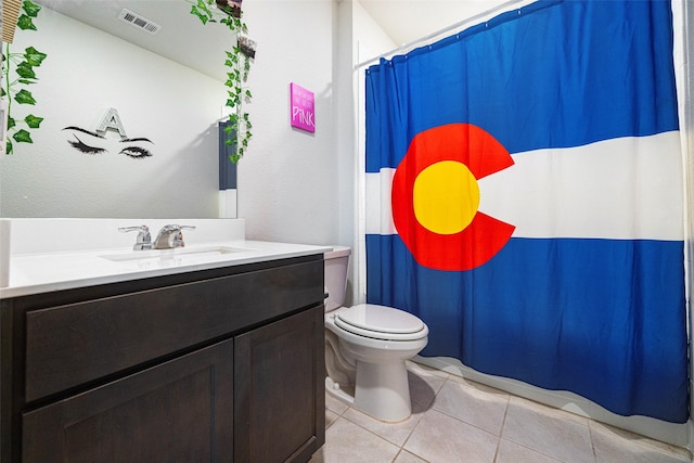 bathroom with tile patterned flooring, vanity, and toilet