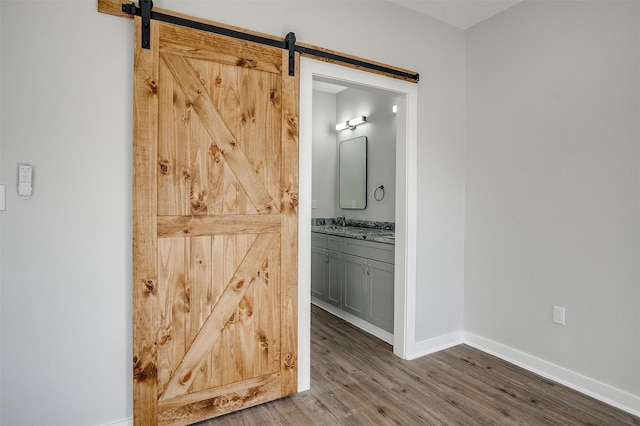 bathroom featuring vanity and hardwood / wood-style floors