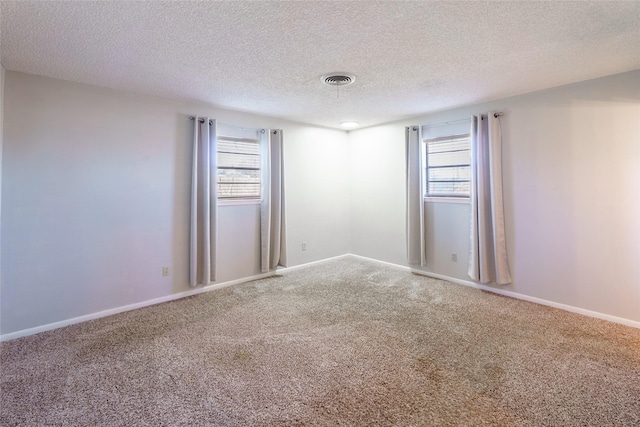 carpeted spare room featuring a textured ceiling and a healthy amount of sunlight