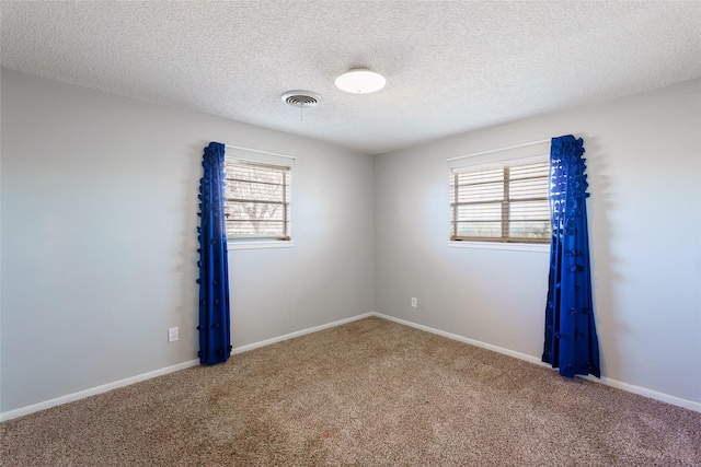 empty room with carpet flooring and a textured ceiling