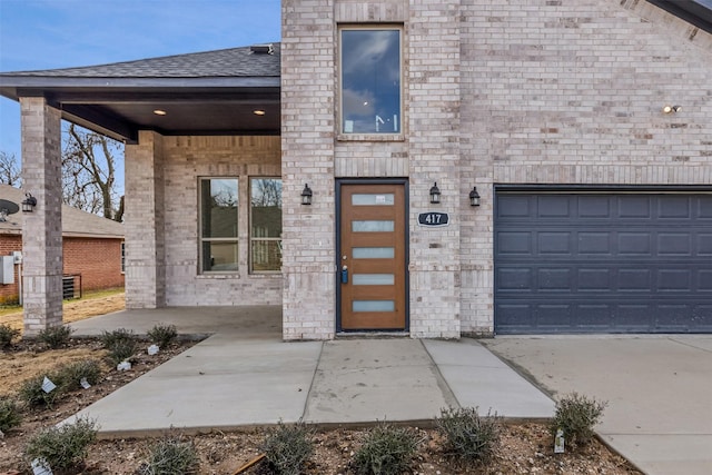 exterior space with a garage