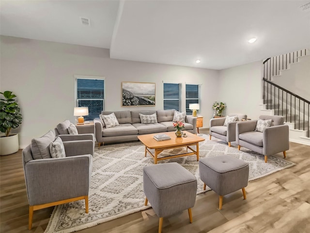 living room with hardwood / wood-style floors