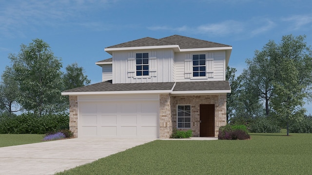 view of front facade with a garage and a front lawn