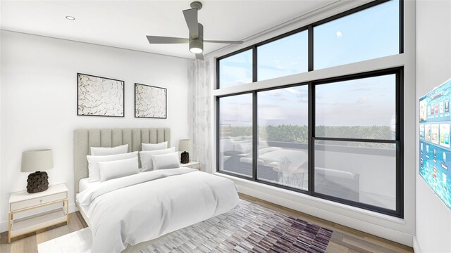 2080 Kelly Ave Unit 107, Dallas, TX 75215 - bedroom with hardwood / wood-style flooring, ceiling fan, and access to outside