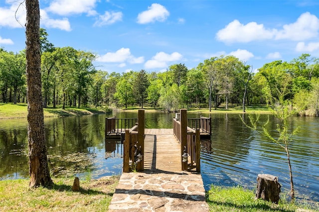 view of dock featuring a water view