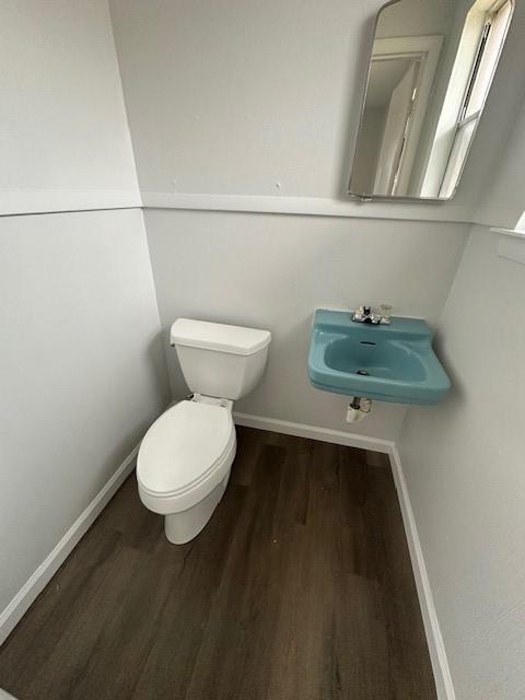 bathroom with sink, hardwood / wood-style floors, and toilet