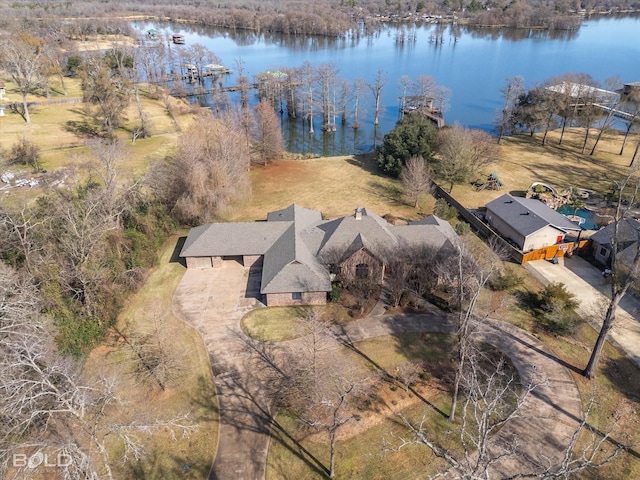 bird's eye view featuring a water view