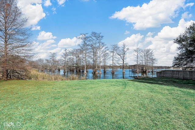 view of yard with a water view