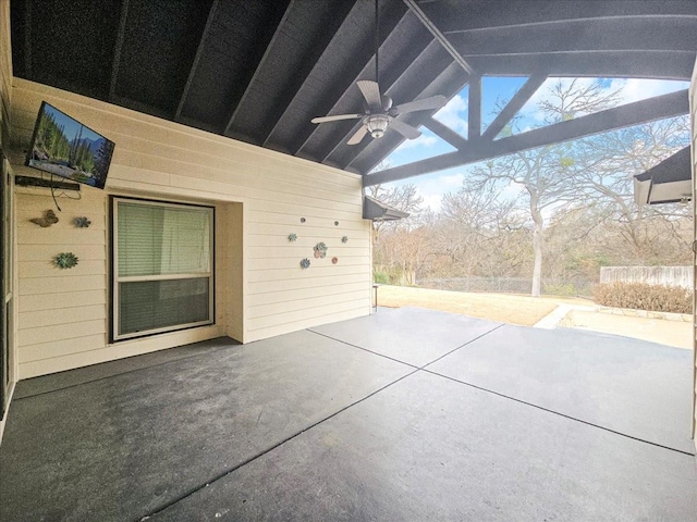 view of patio featuring ceiling fan