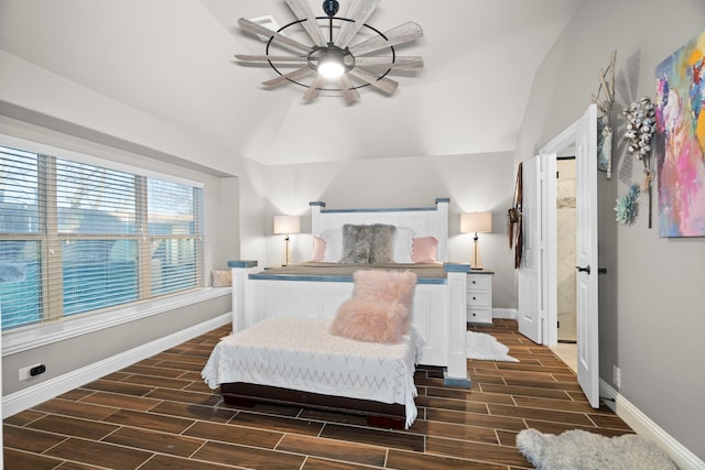 bedroom with lofted ceiling