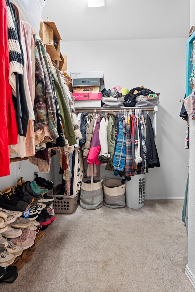 spacious closet with carpet