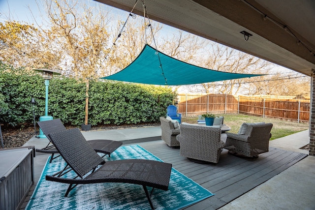 wooden deck featuring an outdoor living space