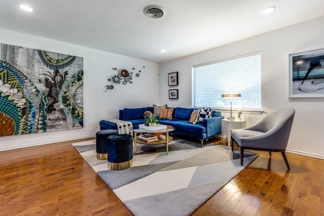 living room with hardwood / wood-style floors