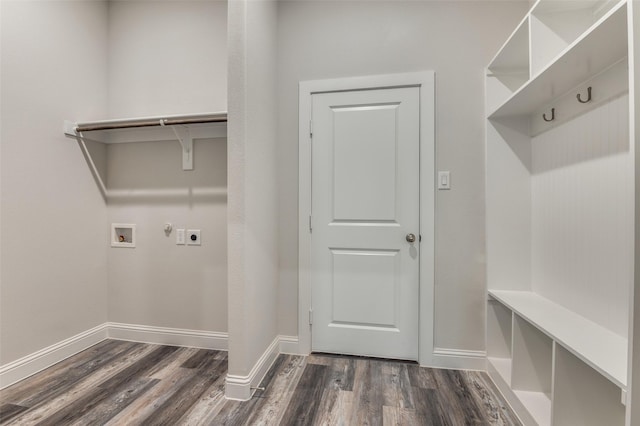 washroom featuring dark wood-type flooring, hookup for a washing machine, and electric dryer hookup