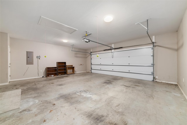 garage featuring a garage door opener and electric panel