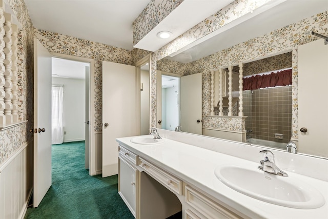 bathroom with vanity and shower / washtub combination