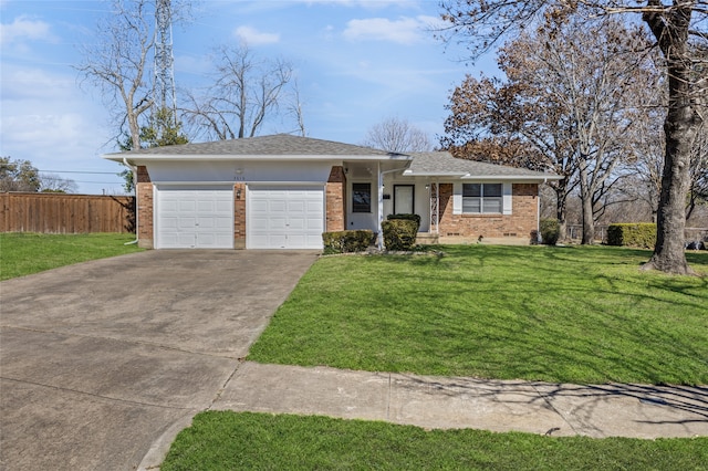 single story home with a garage and a front lawn