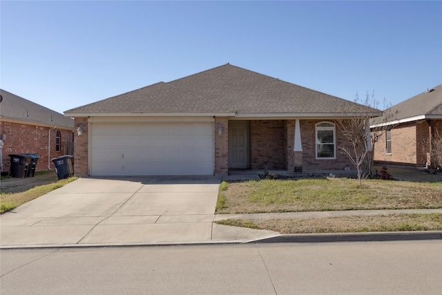 ranch-style house with a garage and a front yard