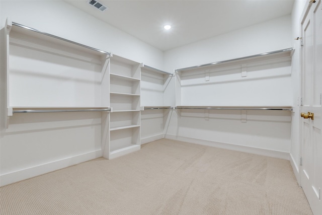 walk in closet with light colored carpet