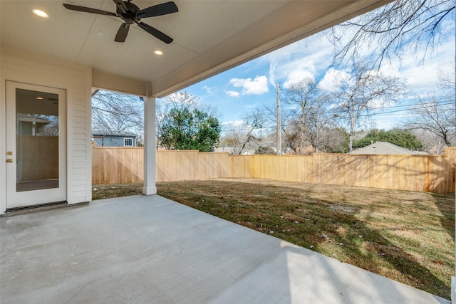 view of patio / terrace featuring ceiling fan