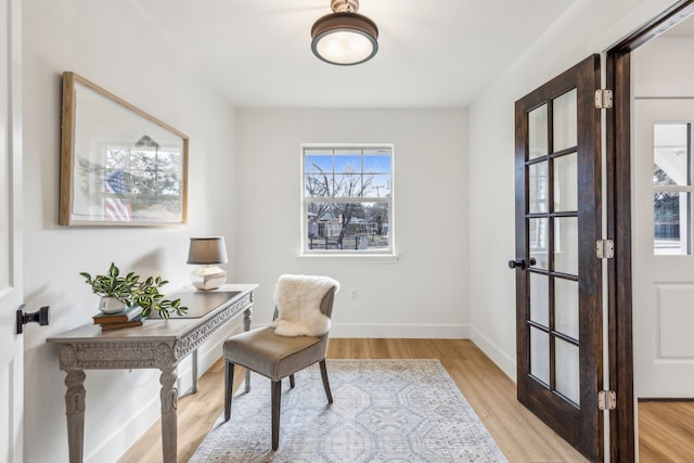 home office featuring light hardwood / wood-style floors