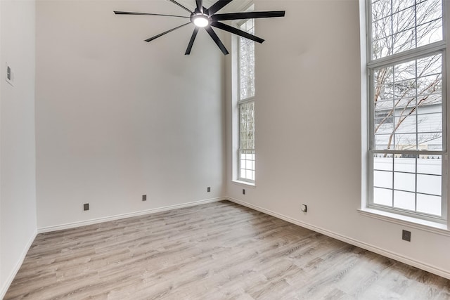 unfurnished room with ceiling fan and light hardwood / wood-style floors