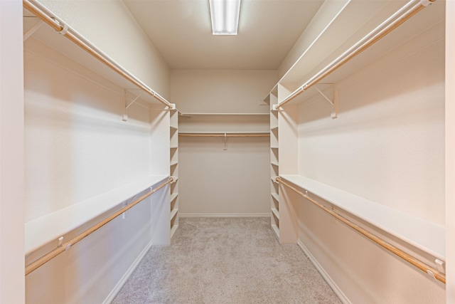 walk in closet with light colored carpet