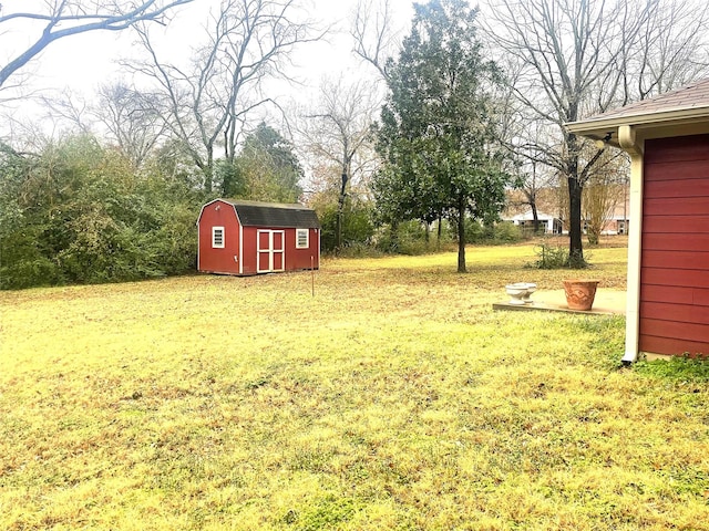 view of yard with a storage shed