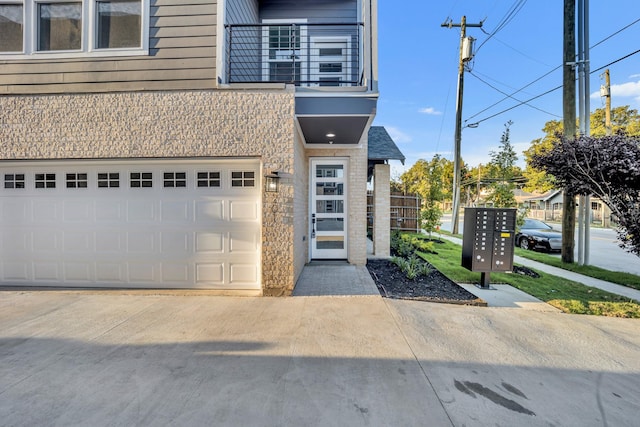 exterior space with a garage