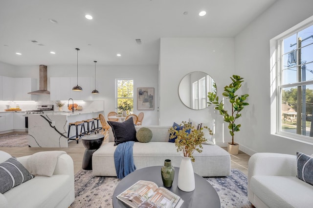 living room featuring sink