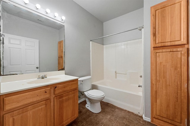 full bathroom featuring vanity, shower / bathtub combination, and toilet