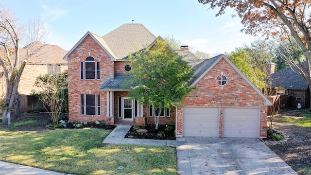 view of front of property featuring a garage and a front lawn