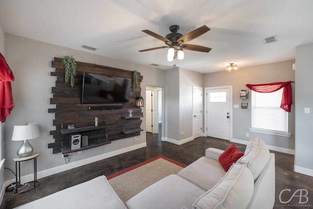 living room with ceiling fan