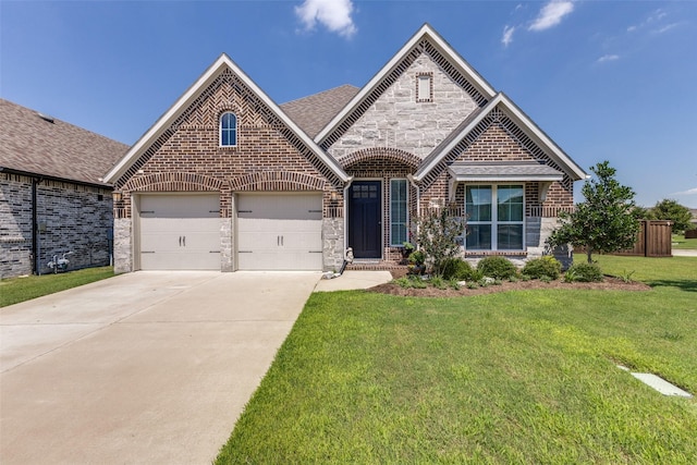 view of front of house featuring a garage and a front yard