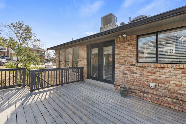 wooden terrace featuring french doors