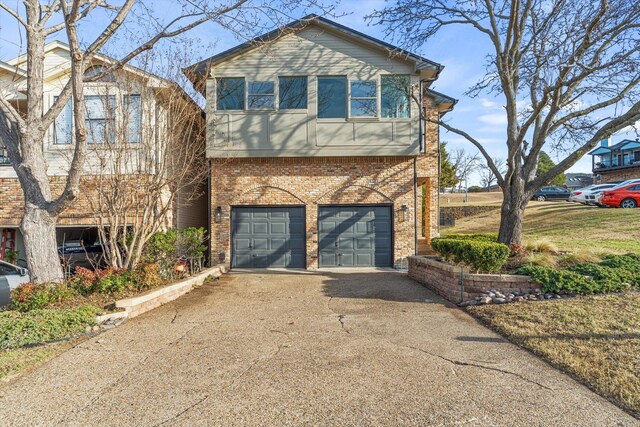 view of home's exterior featuring a chimney, fence, a yard, brick siding, and a residential view