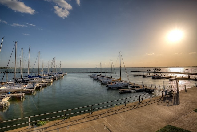 dock area featuring a water view