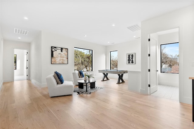 living area with light wood-type flooring and a wealth of natural light